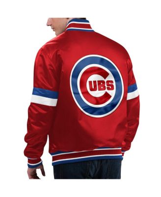 Men's Red Distressed Chicago Cubs Home Game Satin Full-Snap Varsity Jacket