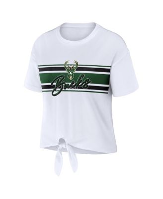 Women's White Milwaukee Bucks Tie-Front T-shirt