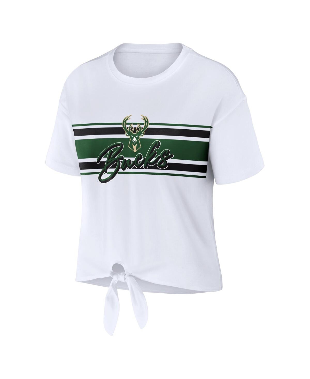 Shop Wear By Erin Andrews Women's  White Milwaukee Bucks Tie-front T-shirt