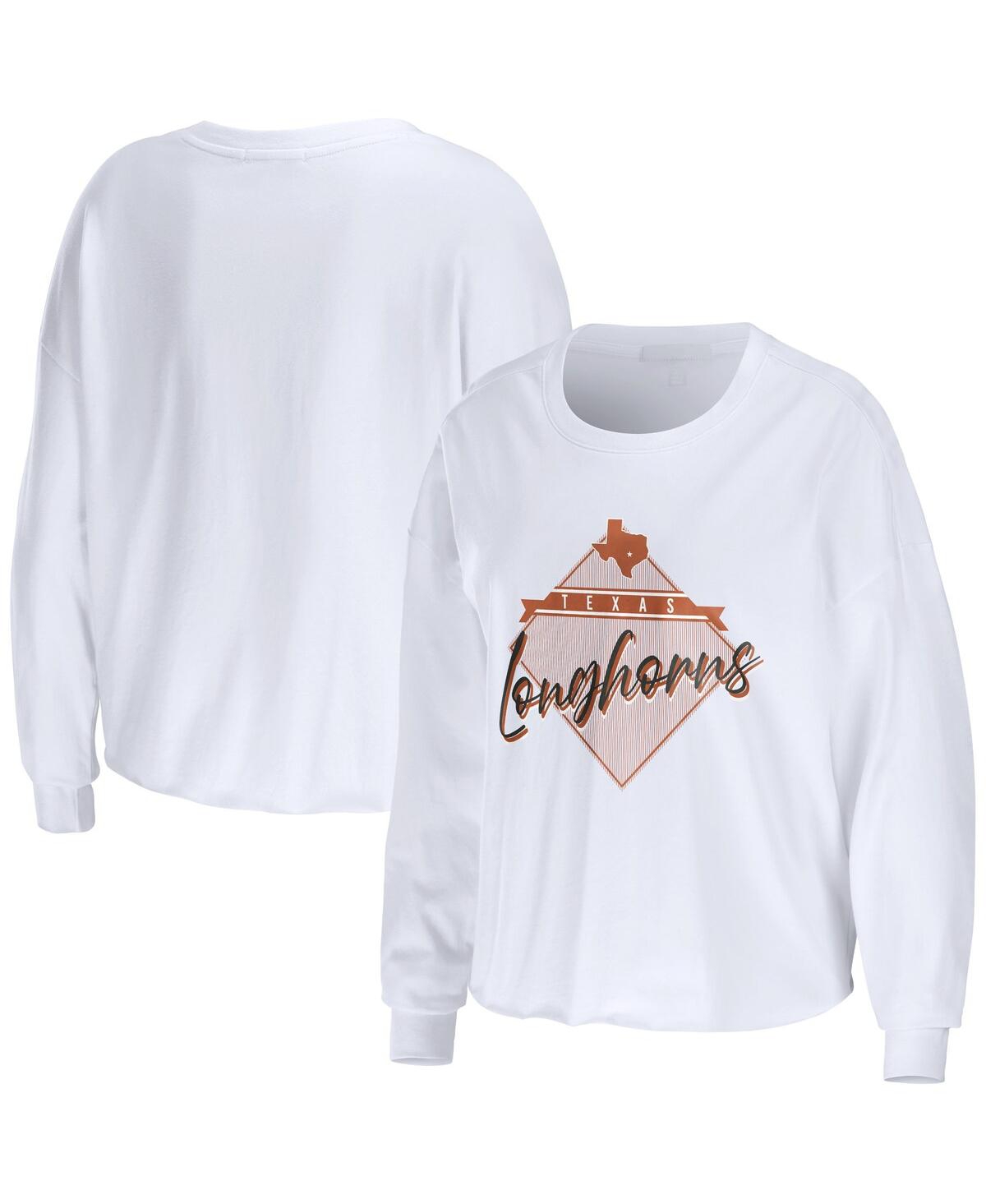 Shop Wear By Erin Andrews Women's  White Texas Longhorns Diamond Long Sleeve Cropped T-shirt