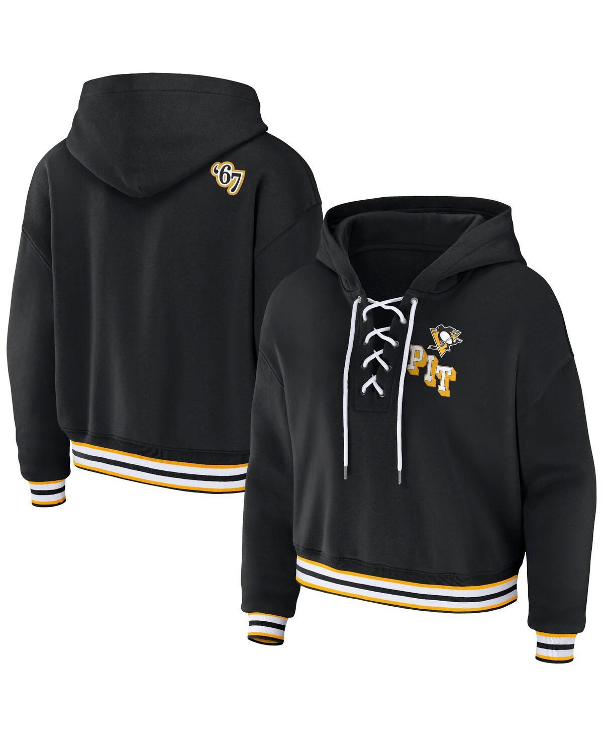 Shop Wear By Erin Andrews Women's  Black Pittsburgh Penguins Lace-up Pullover Hoodie