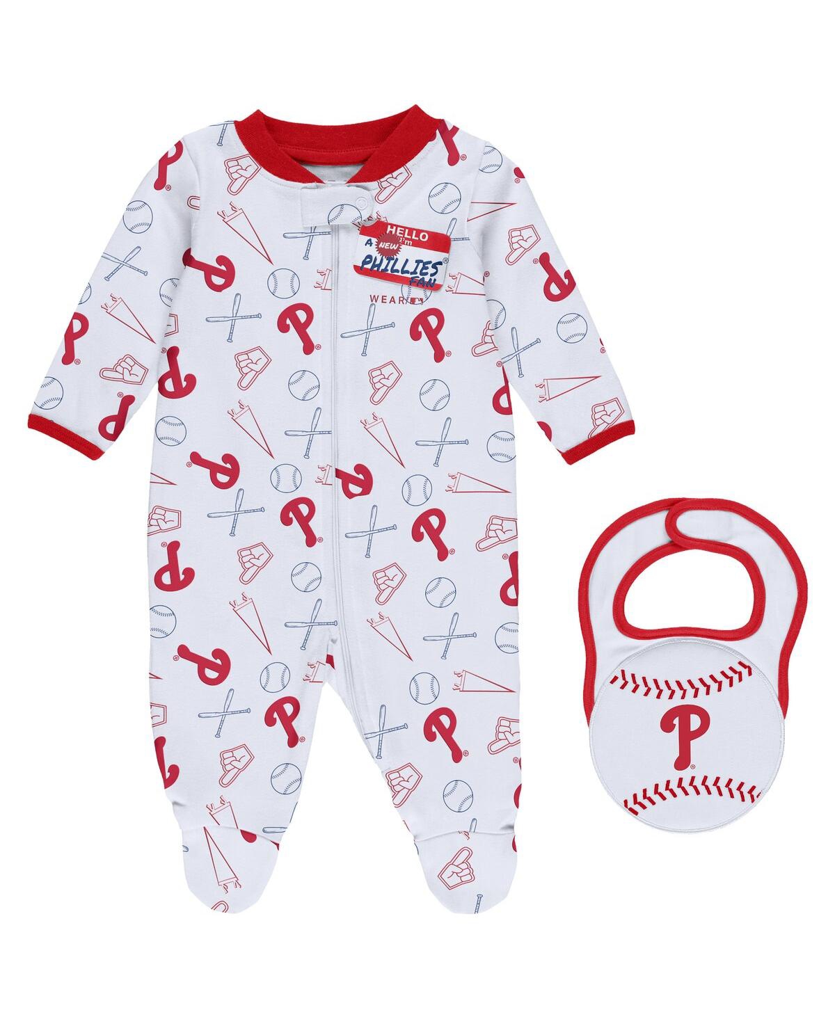 Wear By Erin Andrews Babies' Newborn And Infant Boys And Girls White Philadelphia Phillies Sleep And Play Full-zip Footed Jumper 