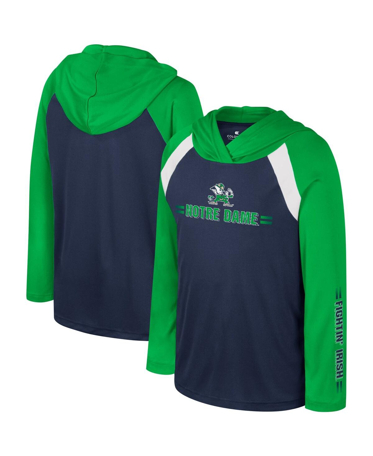 Colosseum Kids' Big Boys  Navy Notre Dame Fighting Irish Eddie Multi-hit Raglan Long Sleeve Hoodie T-shirt