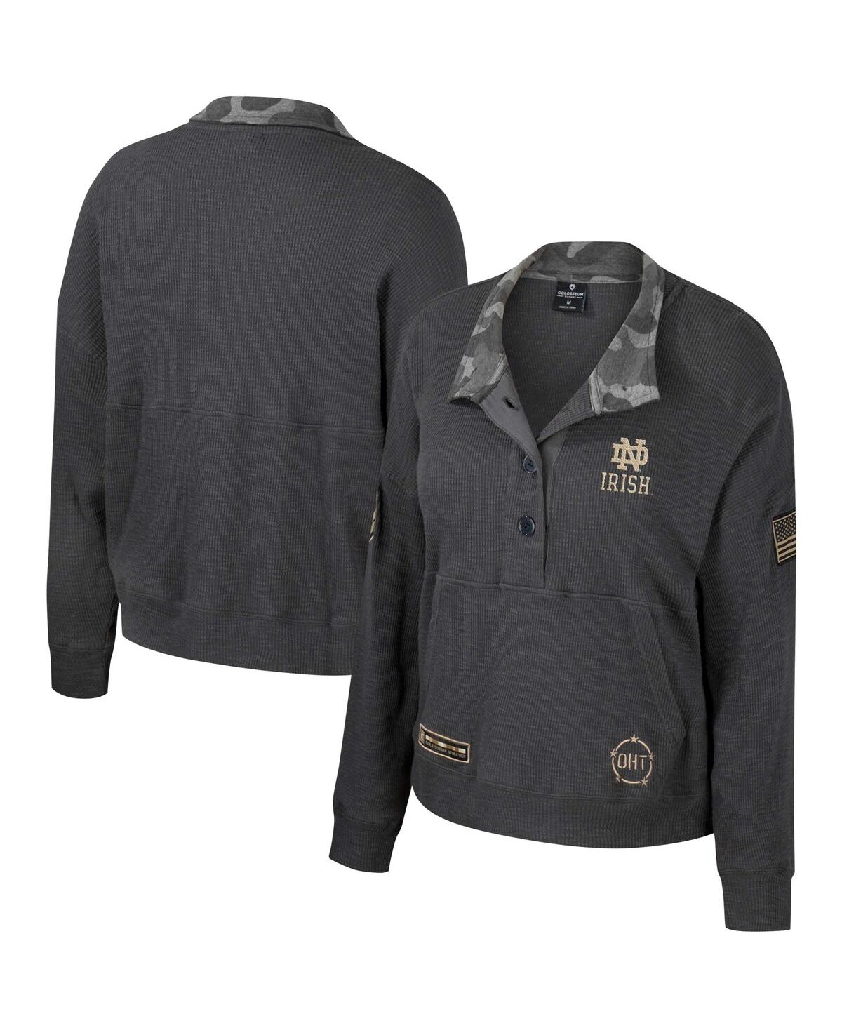 Women's Colosseum Heather Charcoal Notre Dame Fighting Irish Oht Military-Inspired Appreciation Payback Henley Thermal Sweatshirt - Heather Charcoal