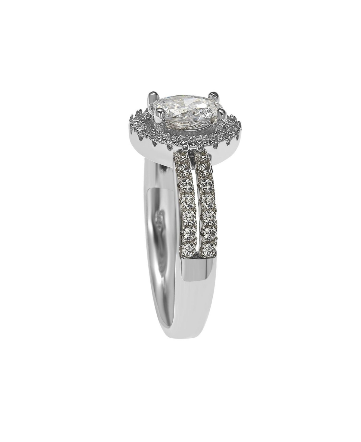 Suzy Levian New York Suzy Levian SterlingOval Cut White Cubic Zirconia Halo Center Stone Ring - Silver