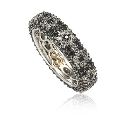 Suzy Levian Sterling Silver Cubic Zirconia Brown Flower Eternity Band