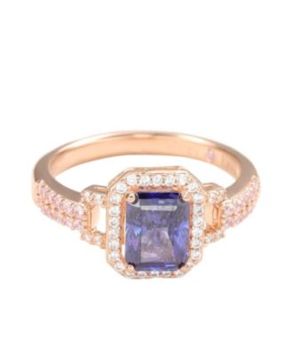 Suzy Levian Sterling Silver Emerald-Cut Cubic Zirconia Halo Ring