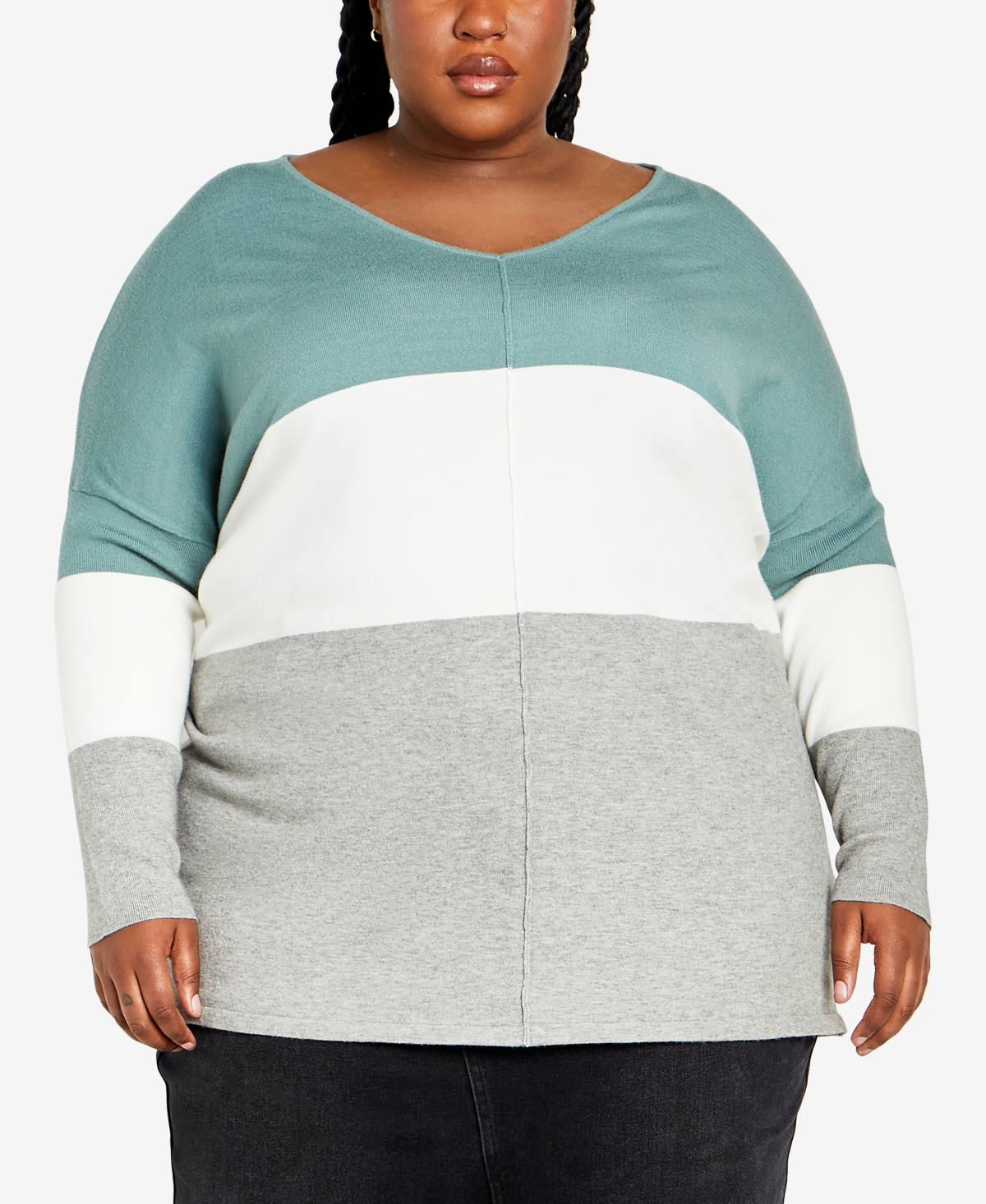 Shop Avenue Plus Size Sadie Colorblock V-neck Sweater In Seafoam