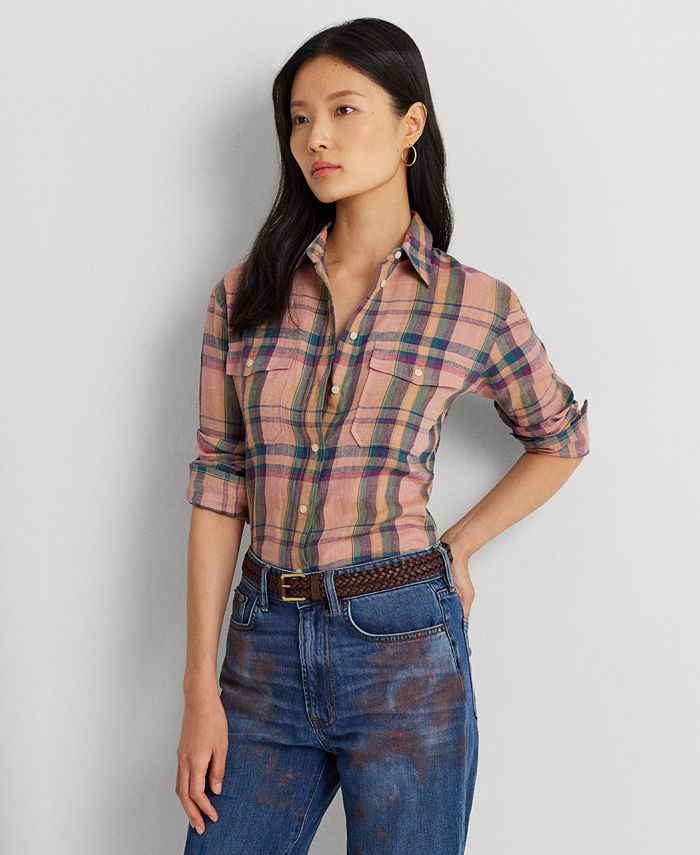 Lauren Ralph Lauren Women's Checked Plaid Linen Shirt - Macy's