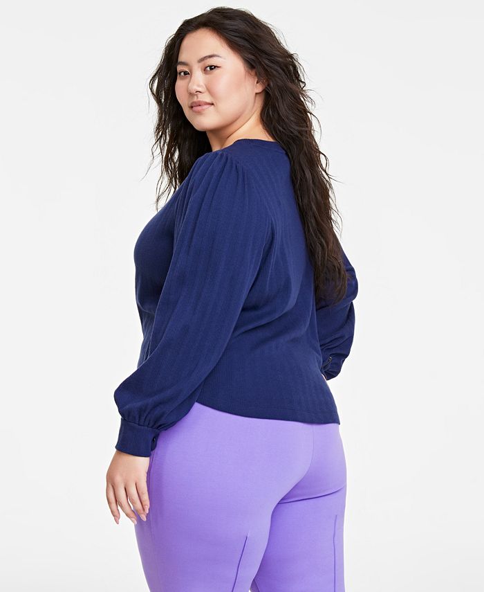 On 34th Plus Size Pointelle Rib Long Sleeve Top Created for Macy #39 s