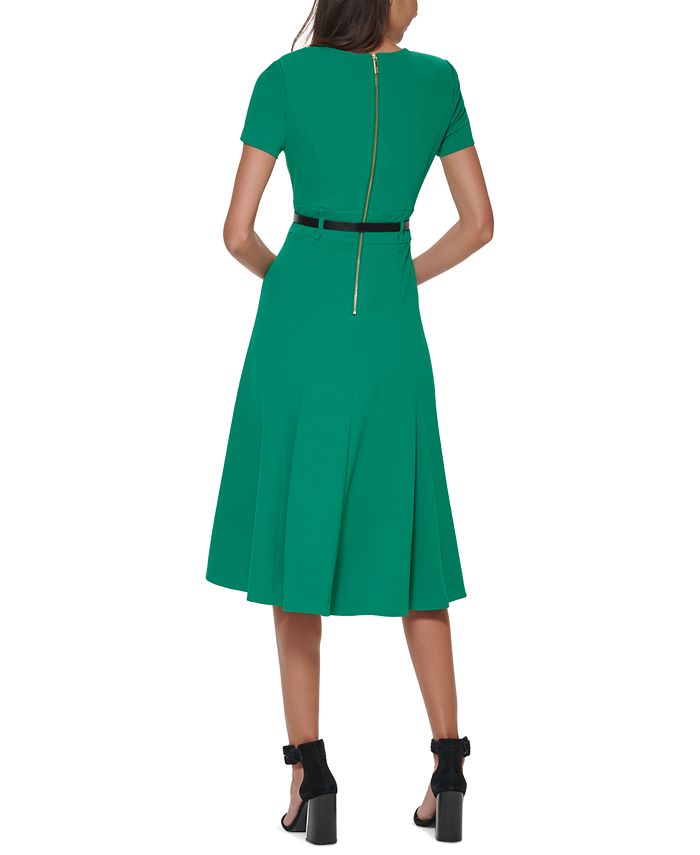 Calvin Klein Women's Short-Sleeve Belted Midi Dress - Macy's