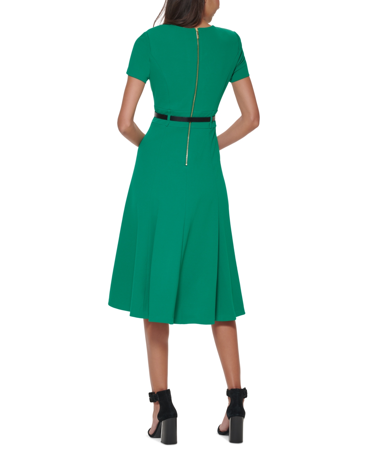 Shop Calvin Klein Women's Short-sleeve Belted Midi Dress In Lipstick