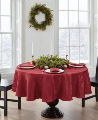 Elrene Poinsettia Jacquard Holiday Tablecloth - 90" Round