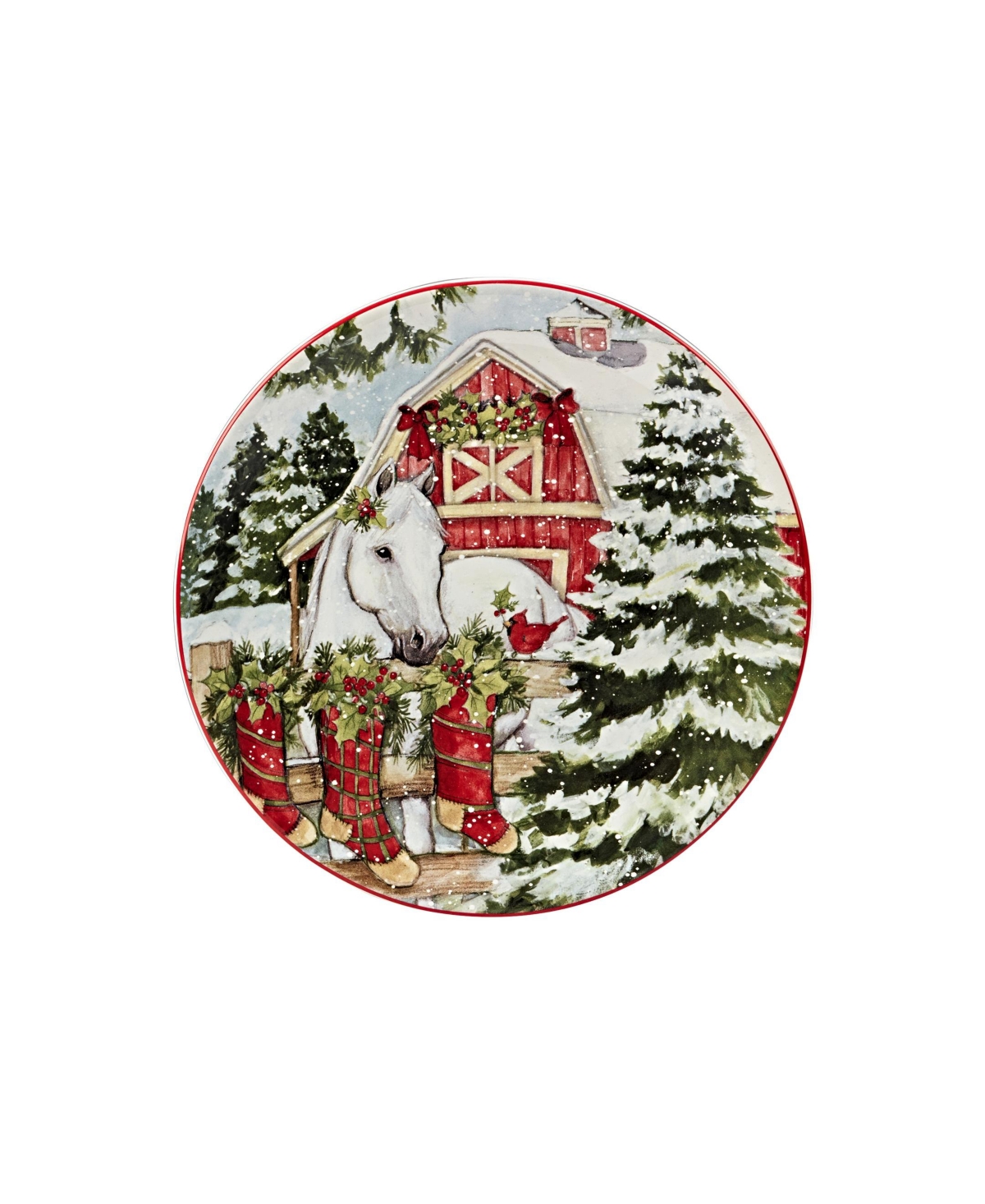 Certified International Homestead Christmas 4 Piece Dessert Plate Set In Red,white