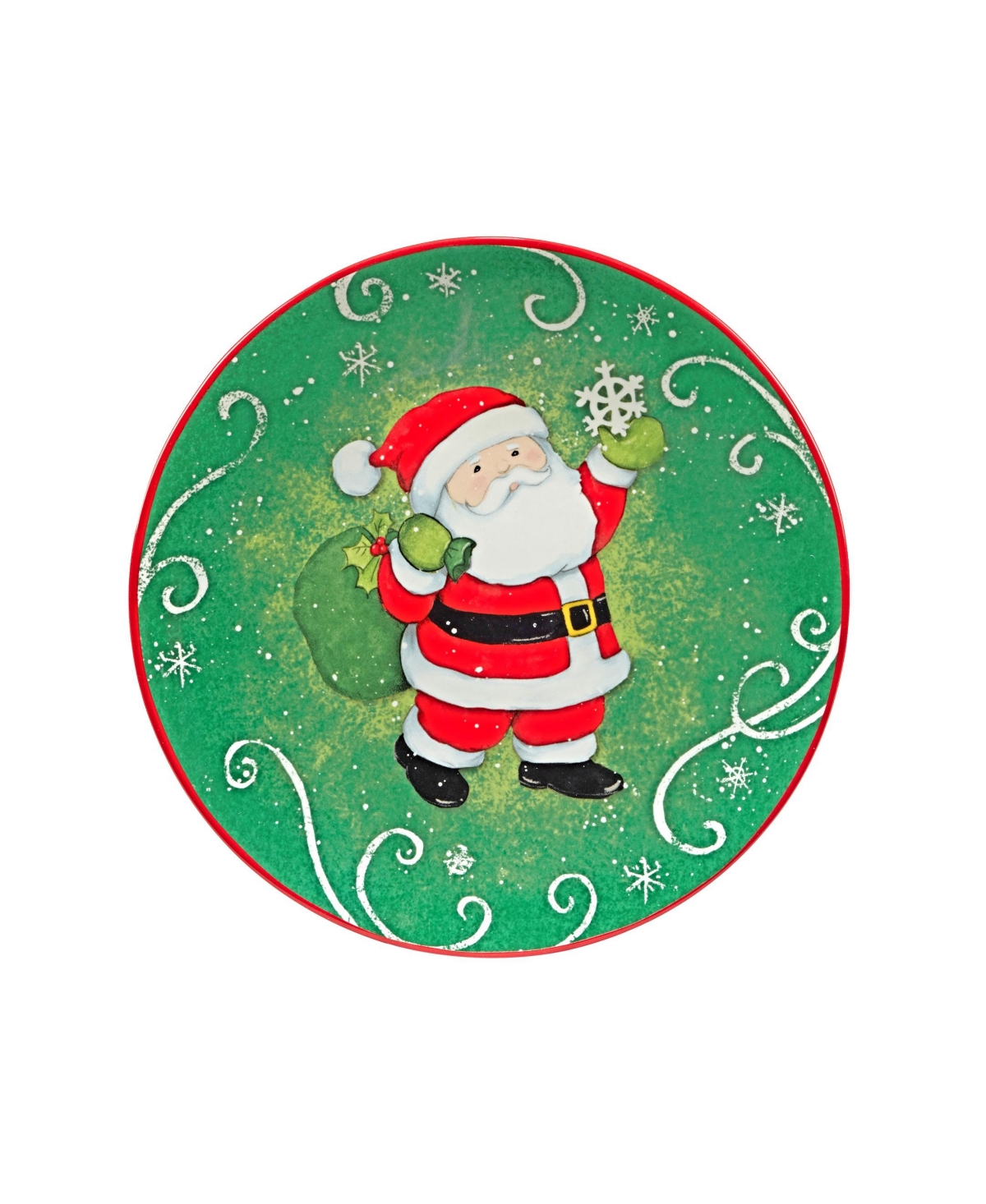 Certified International Holiday Magic Santa 4 Piece Dessert Plate Set In Green,red