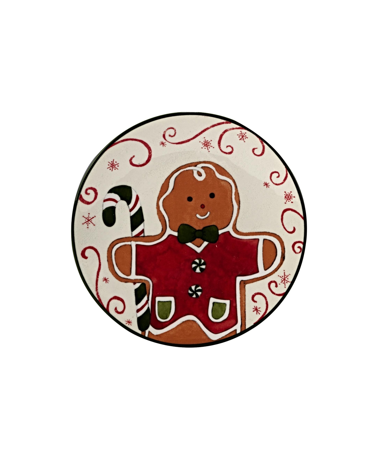 Certified International Holiday Magic Gingerbread Set Of 4 Canape Plates In Red,white