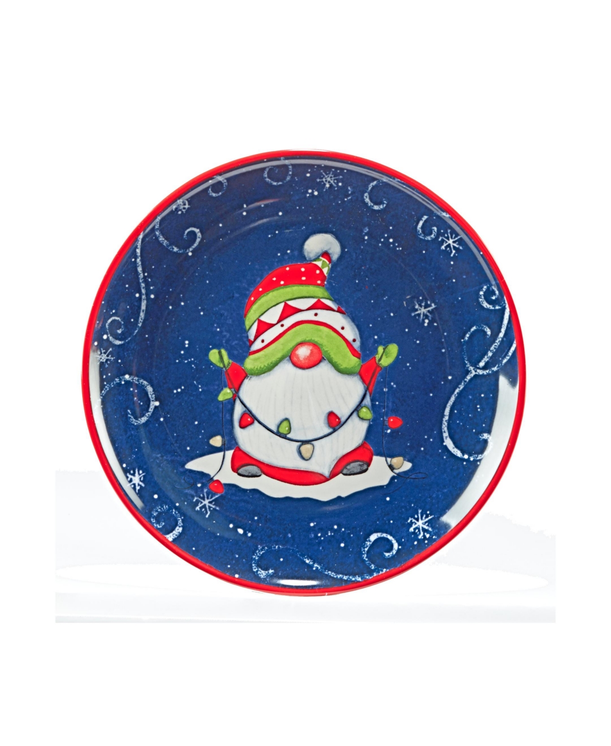 Certified International Holiday Magic Gnomes 4 Piece Dessert Plate Set In Blue,red