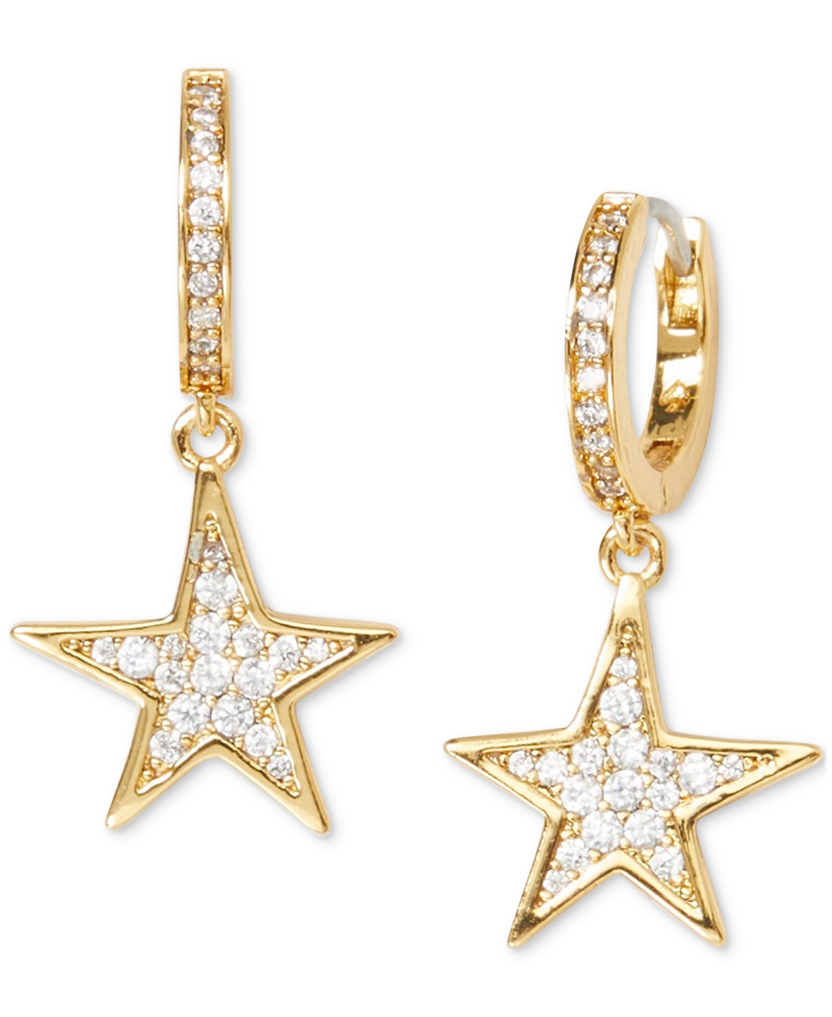 Kate Spade Gold-tone Pave Star Charm Huggie Hoop Earrings In Clear,gold.