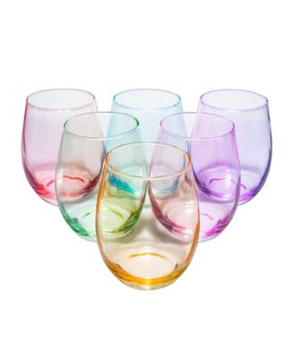 Glass Colored Stemless Wine Glass, Set of 6