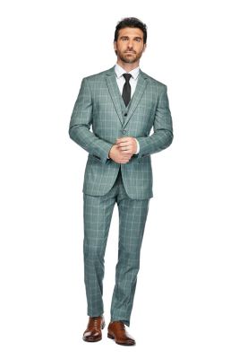 Men's 3 Piece Slim Fit Green Plaid Suit