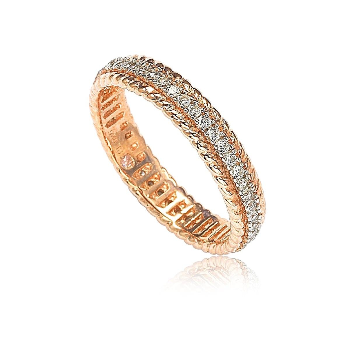 Suzy Levian Rosed Sterling Silver Cubic Zirconia French Filigree Eternity Band Ring - Rose gold