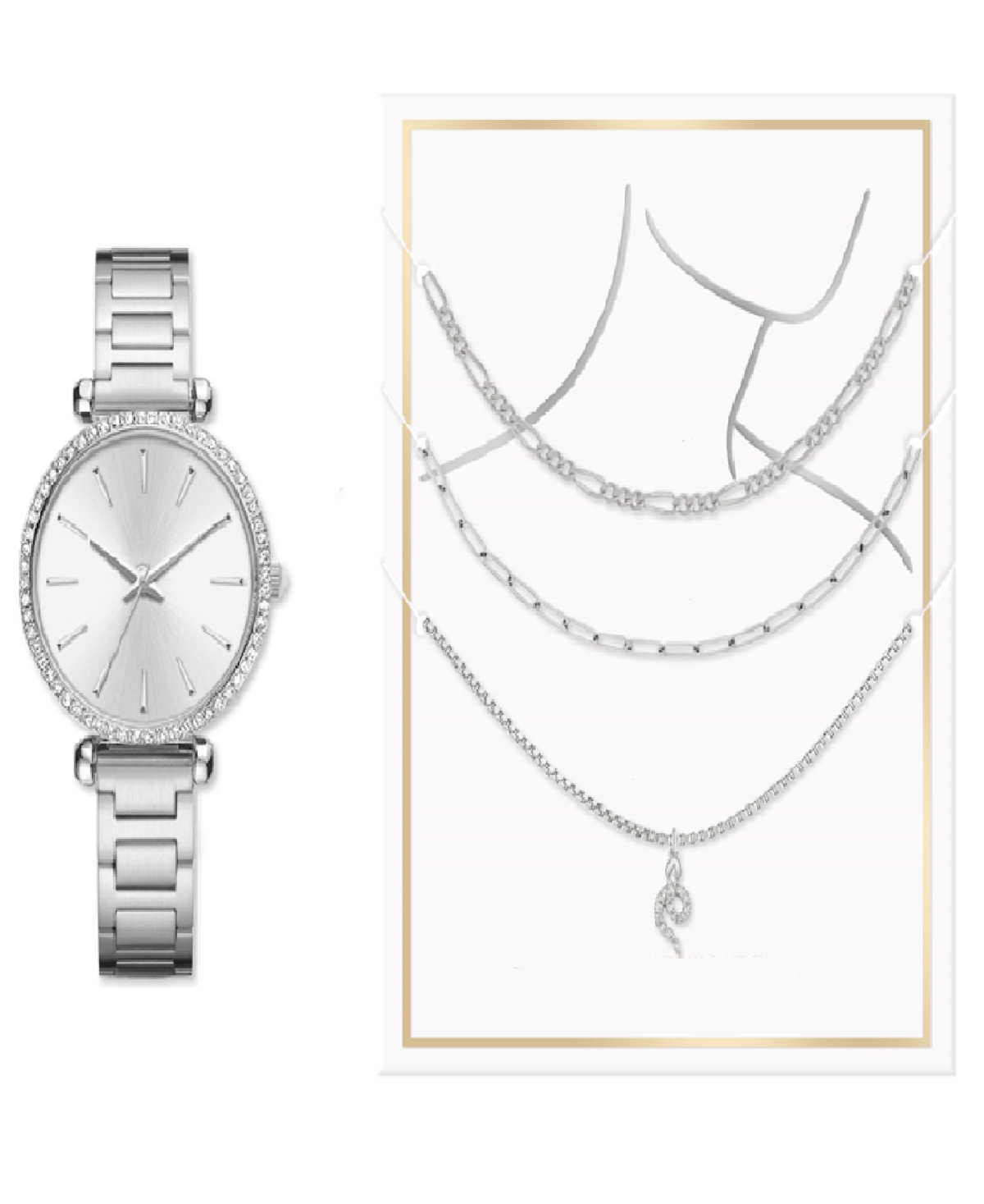 Jessica Carlyle Women's Quartz Silver-tone Alloy Watch 33mm Gift Set In Shiny Silver,light Silver Sunray