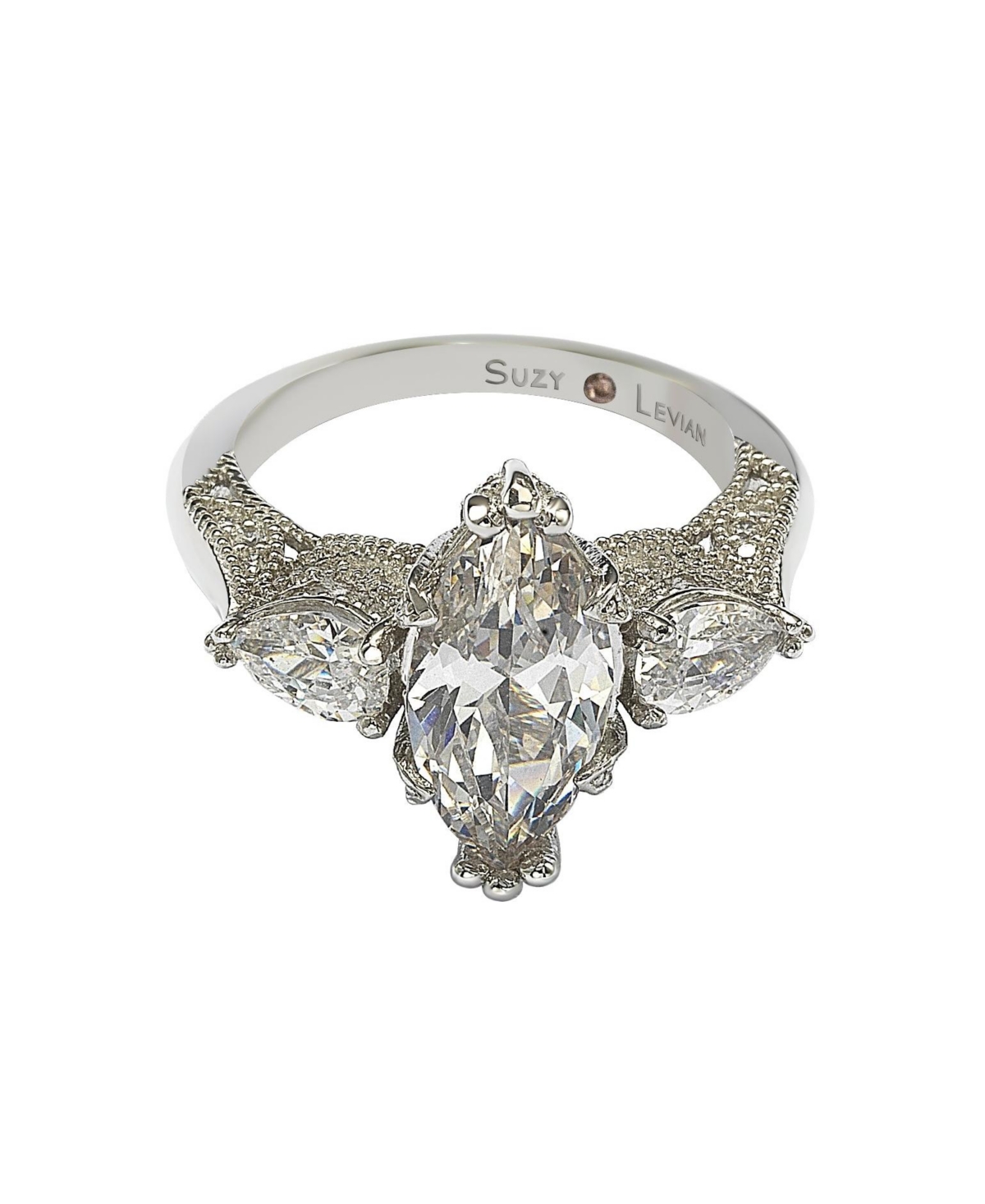 Suzy Levian New York Suzy Levian SterlingMarquise Cubic Zirconia Center Stone Ring - Silver