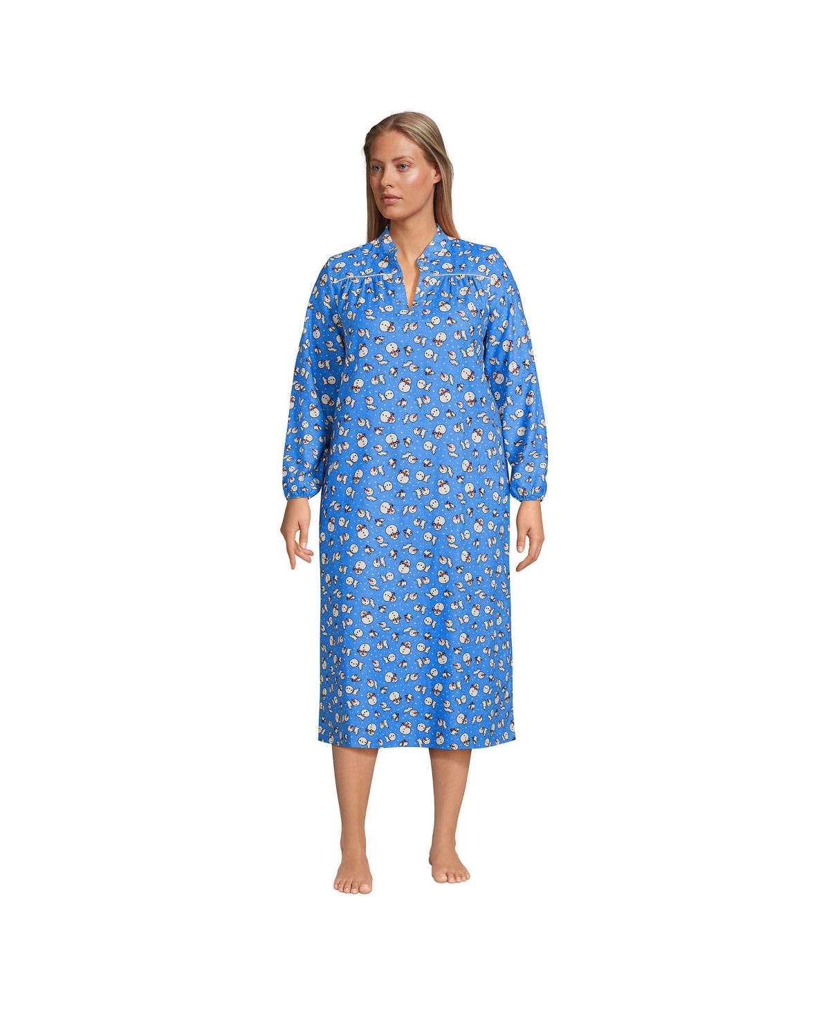 Women's Plus Size Long Sleeve Flannel Nightgown - Chicory blue snowman