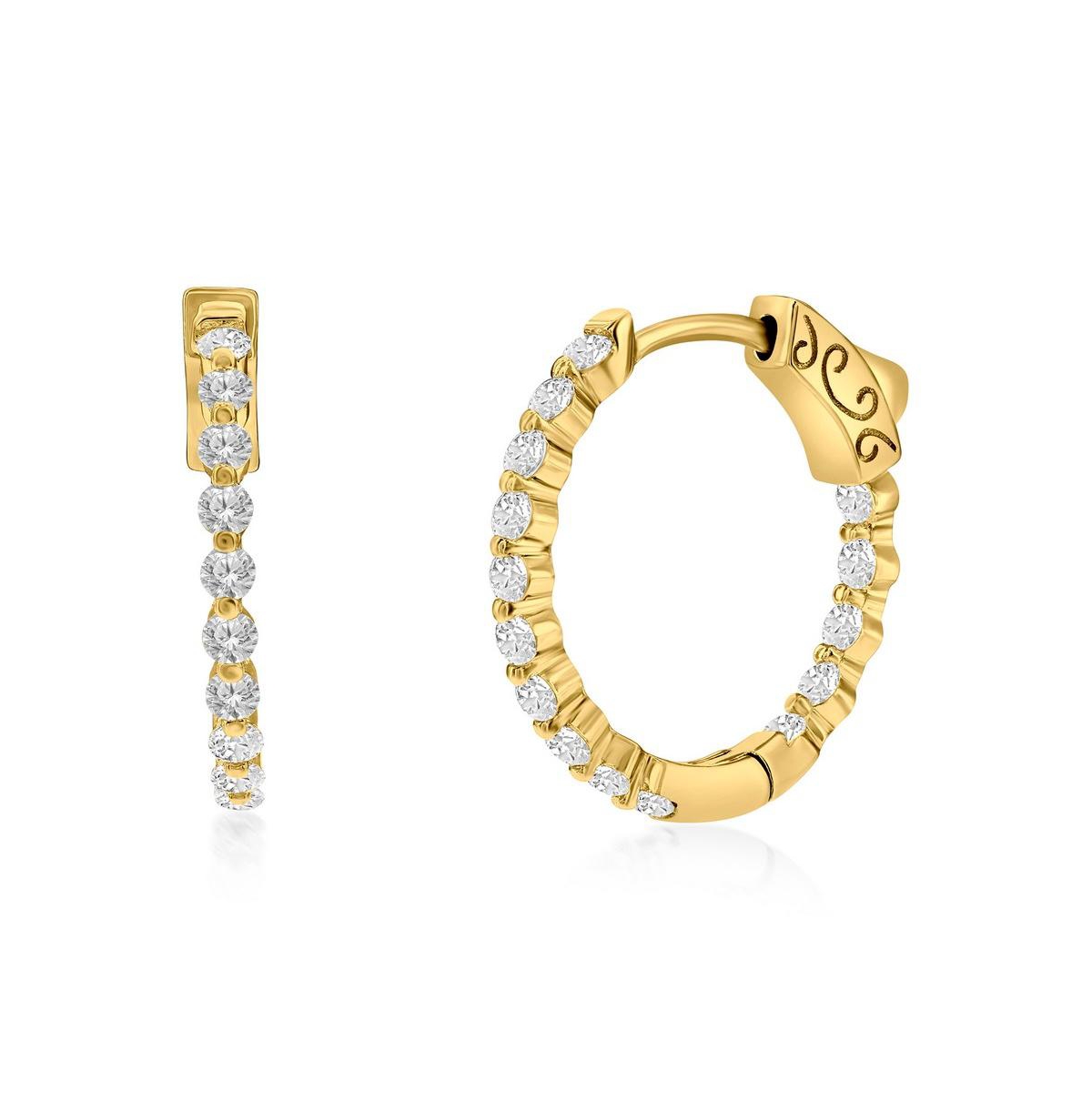 Sterling Silver or Gold Plated Over Sterling Silver 20mm Inside-Outside Round Cz Hoop Earrings - Gold