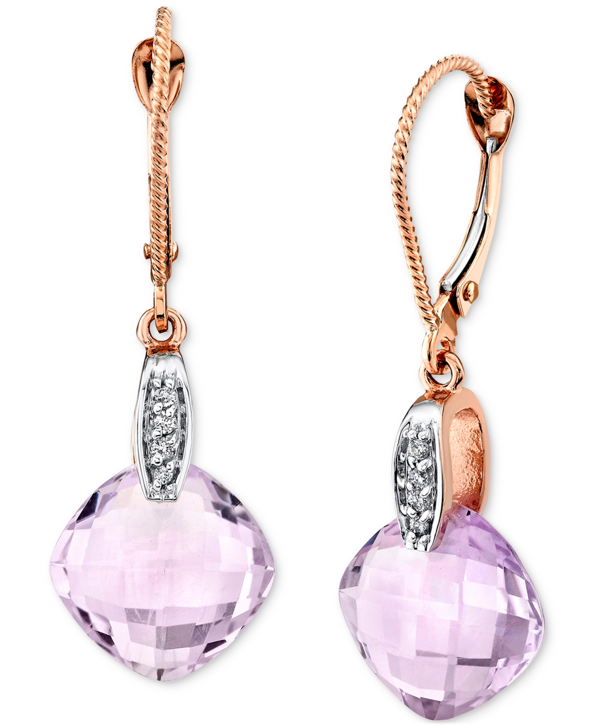 Macy's Pink Amethyst (6-3/4 Ct. T.w.) & Diamond Accent Leverback Drop Earrings In 14k Rose Gold