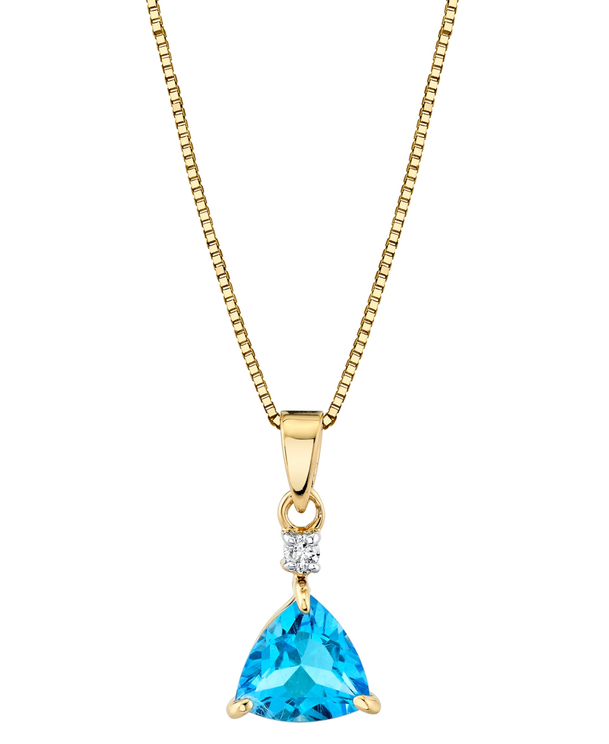 Macy's Blue Topaz (1-5/8 Ct. T.w. ) & Diamond Accent Trillion 18" Pendant Necklace In 14k Gold