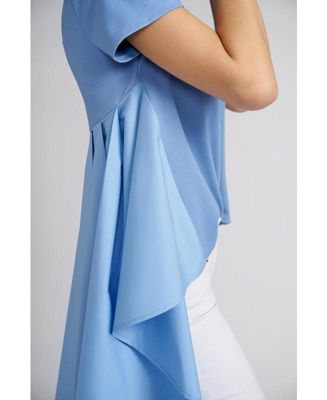 Piper High Low Short Sleeve Top with Cotton Knit Cropped Bodice and Polished Cotton Long Peplum