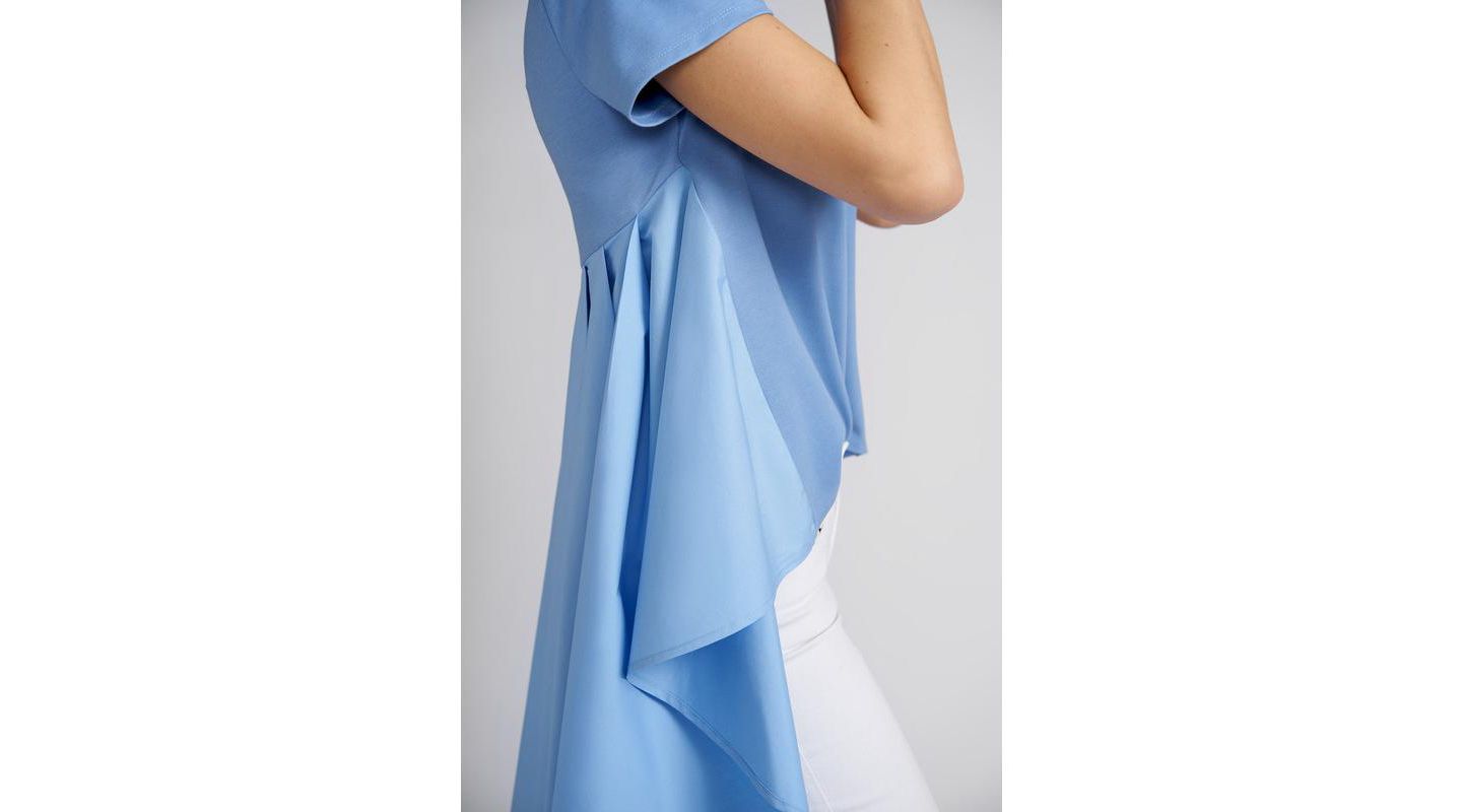 Женский топ Caldwell Collection Piper High Low Short Sleeve with Cotton Knit Cropped Bodice and Polished Cotton Long Peplum, цвет: Небесно-голубой синий — фото 3