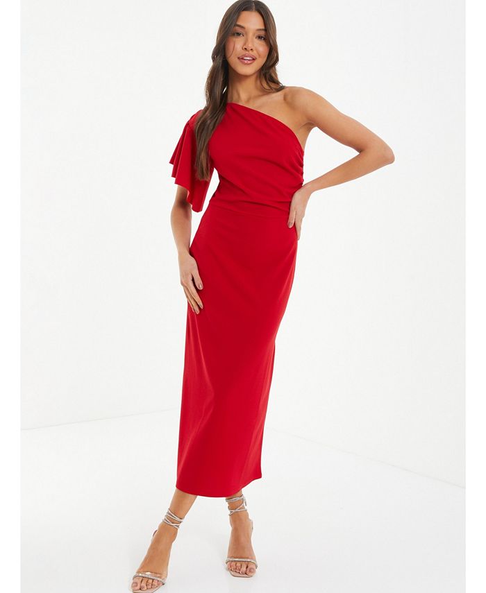 QUIZ Women's One-Shoulder Frill Sleeve Dress - Macy's