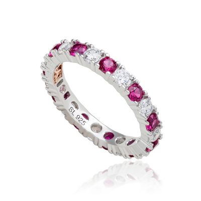 Suzy Levian Sterling Silver Cubic Zirconia Alternating Stone Eternity Band Ring