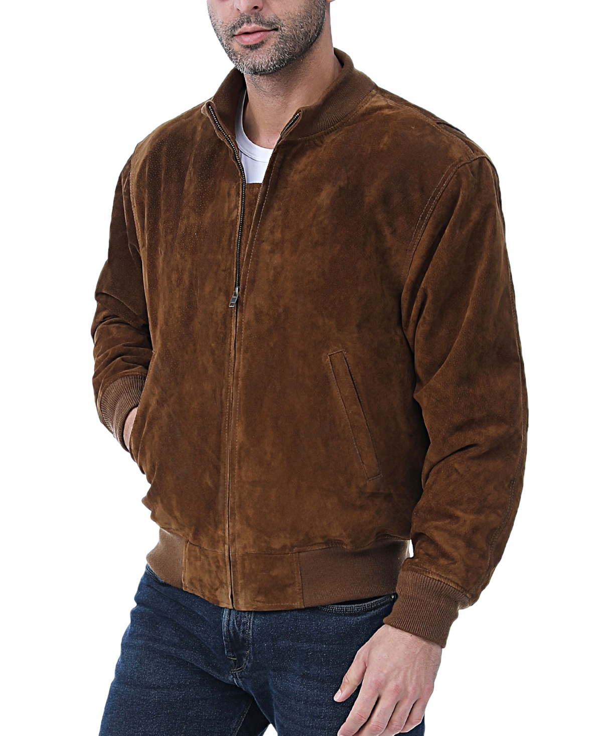 Men Wwii Suede Leather Tanker Jacket - Tall - Tobacco