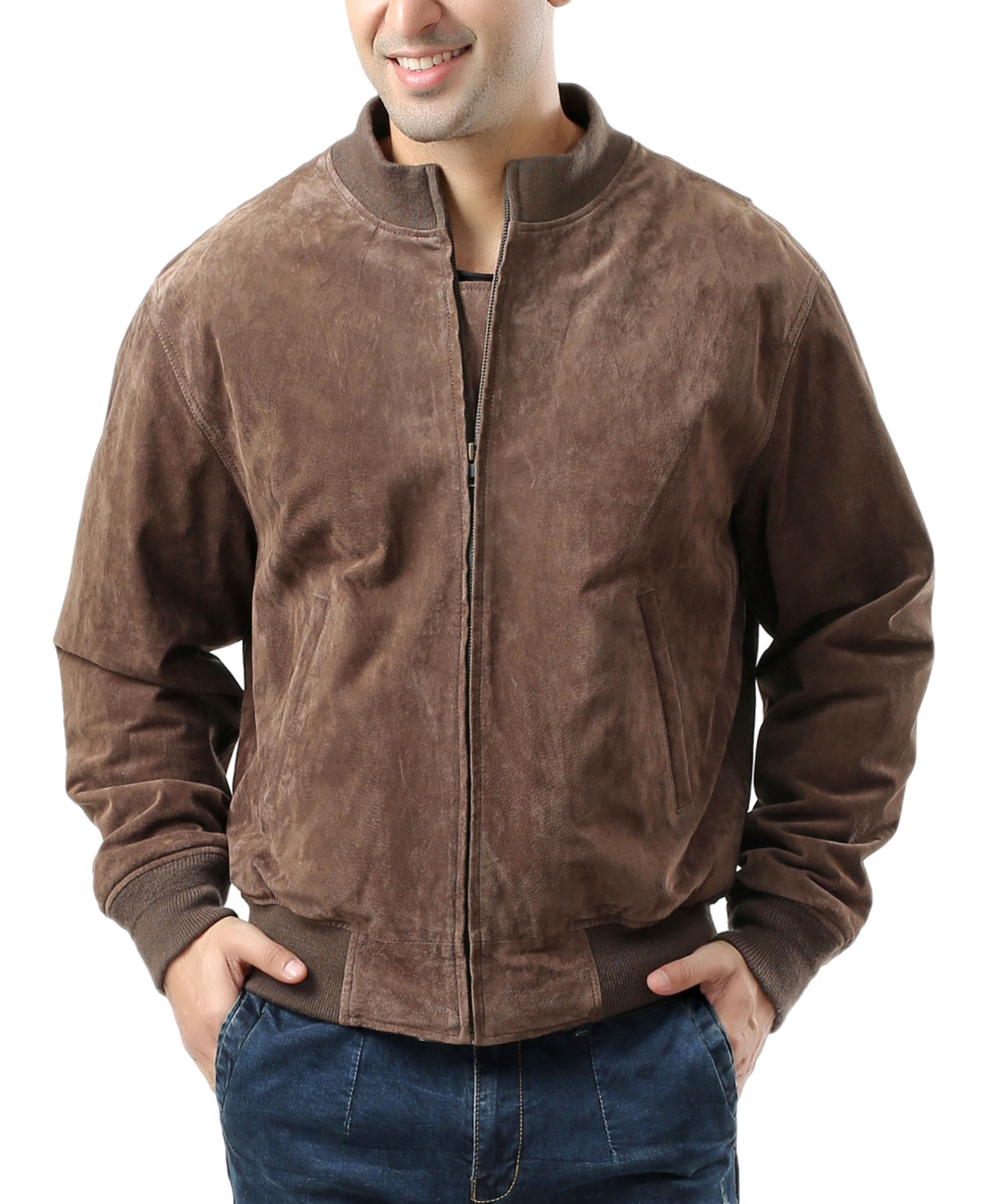 Men Wwii Suede Leather Tanker Jacket - Tall - Tobacco