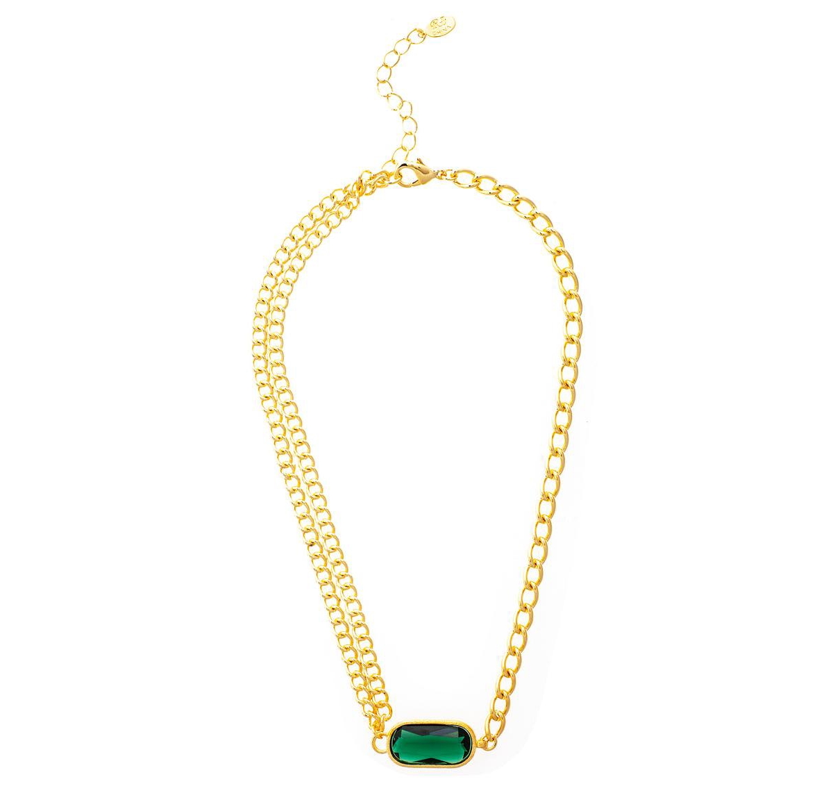 Multi Chain Faceted Emerald Crystal Necklace - Gold with green crystal