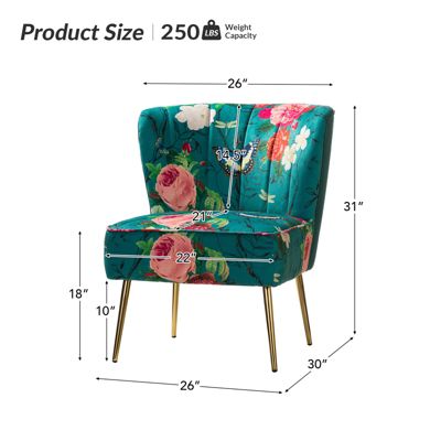 1 piece Tufted Floral Fabric Gold Metal Legs  Accent Chair