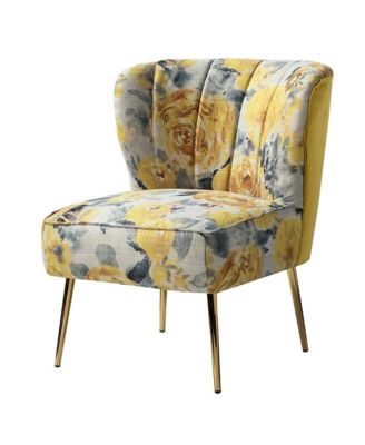 1 piece Tufted Floral Fabric Gold Metal Legs  Accent Chair