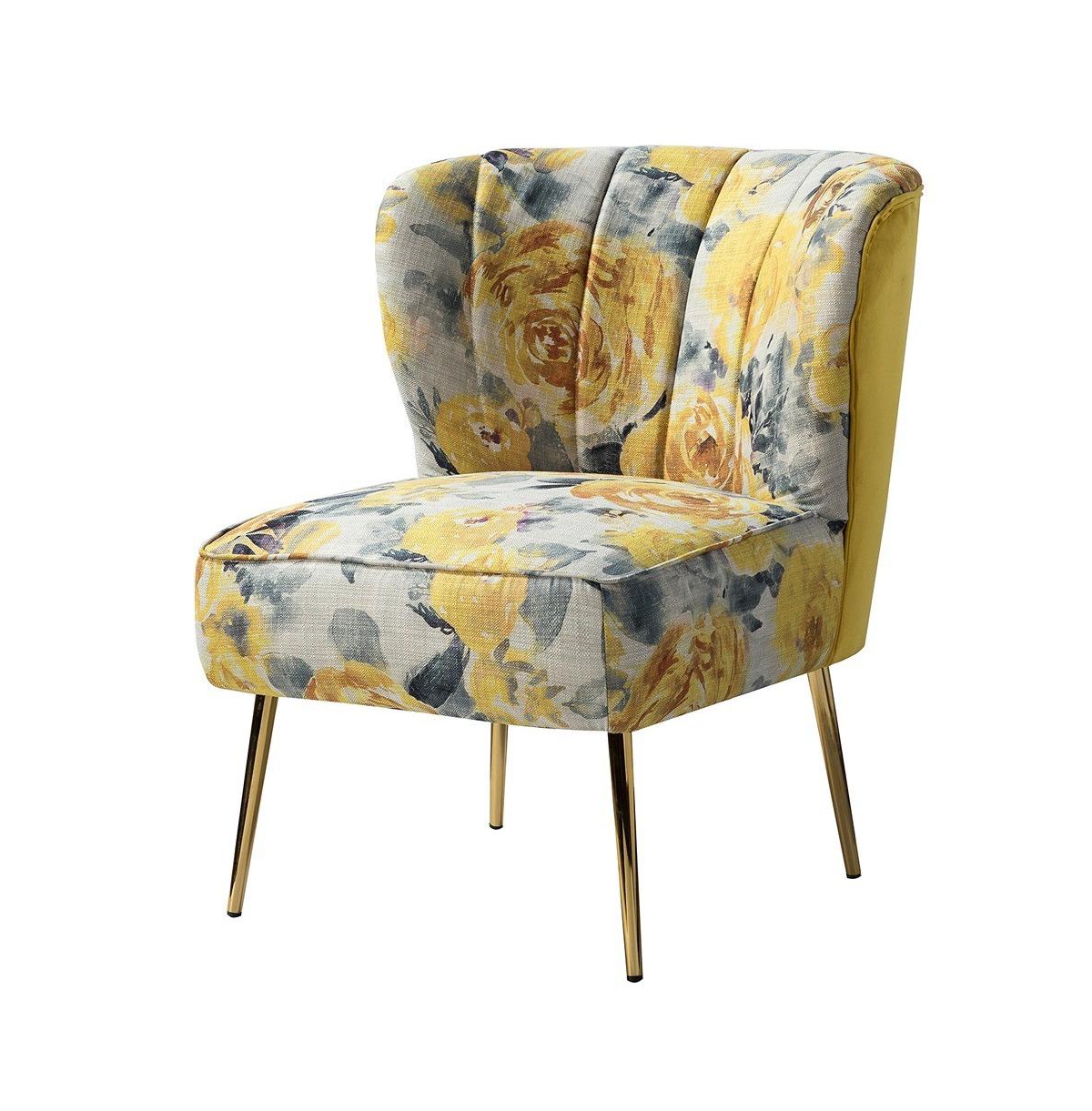 Hulala Home Tufted Floral Fabric Accent Chair with Gold Metal Legs for Living Room