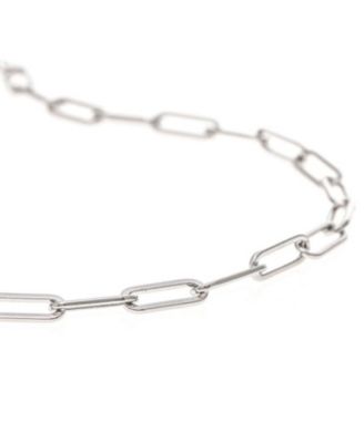 Rhodium Polished Paperclip Strand Chain Necklace