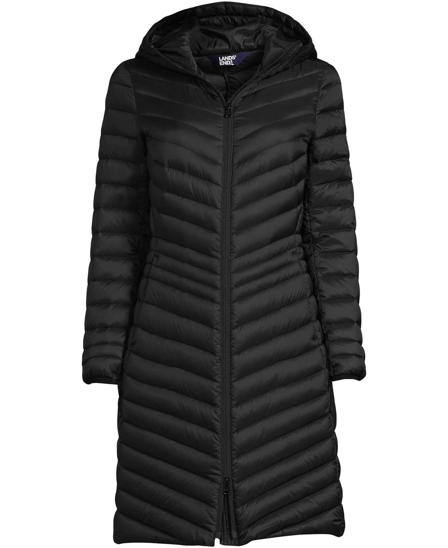 Женское пальто Lands' End Plus Size Wanderweight Packable Down Coat, цвет: Чёрный — фото 3