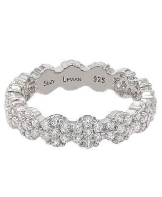 Suzy Levian Sterling Silver Cubic Zirconia Floral Eternity Band