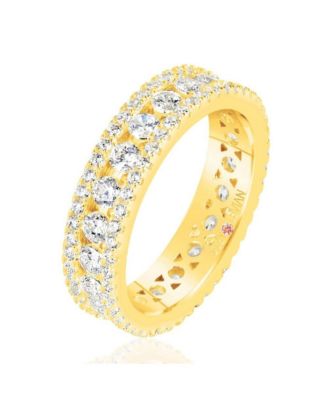 Suzy Levian Sterling Silver Cubic Zirconia White Three Row Modern Eternity Band