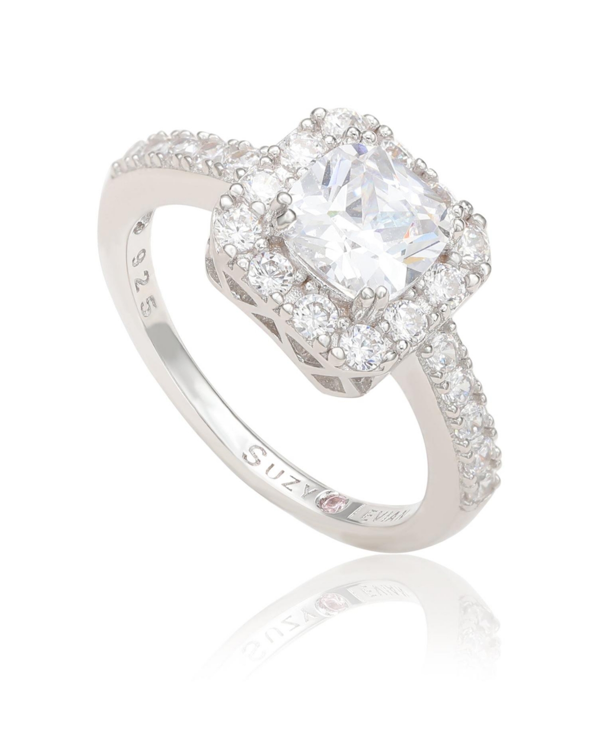 Suzy Levian New York Suzy Levian SterlingEmerald Cut Cubic Zirconia Halo Center Stone Ring - Silver