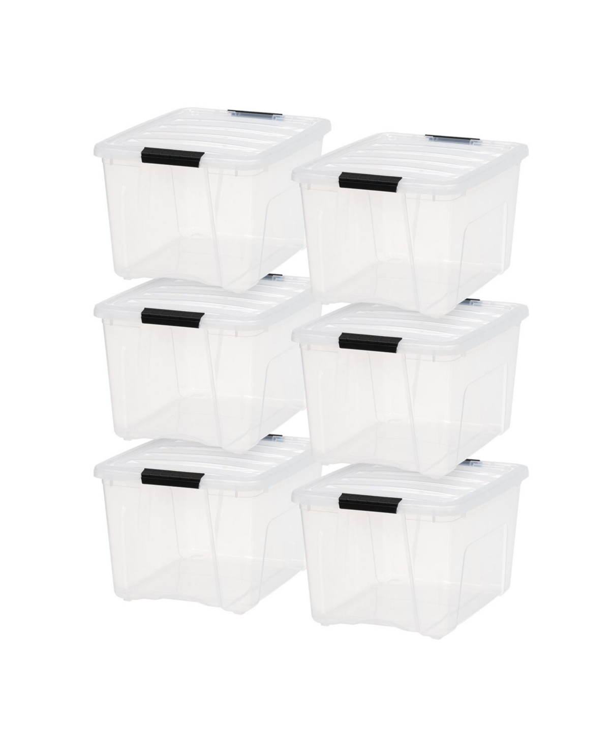 6 Pack 40qt Clear View Plastic Storage Bin with Lid and Secure Latching Buckles
