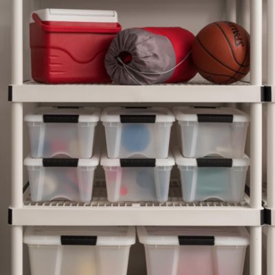 6 Pack 12qt Plastic Storage Bin with Lid and Secure Latching Buckles, Pearl