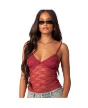 Red Lace Camisole with Red & White Stripe adjustable Straps - FOXERS
