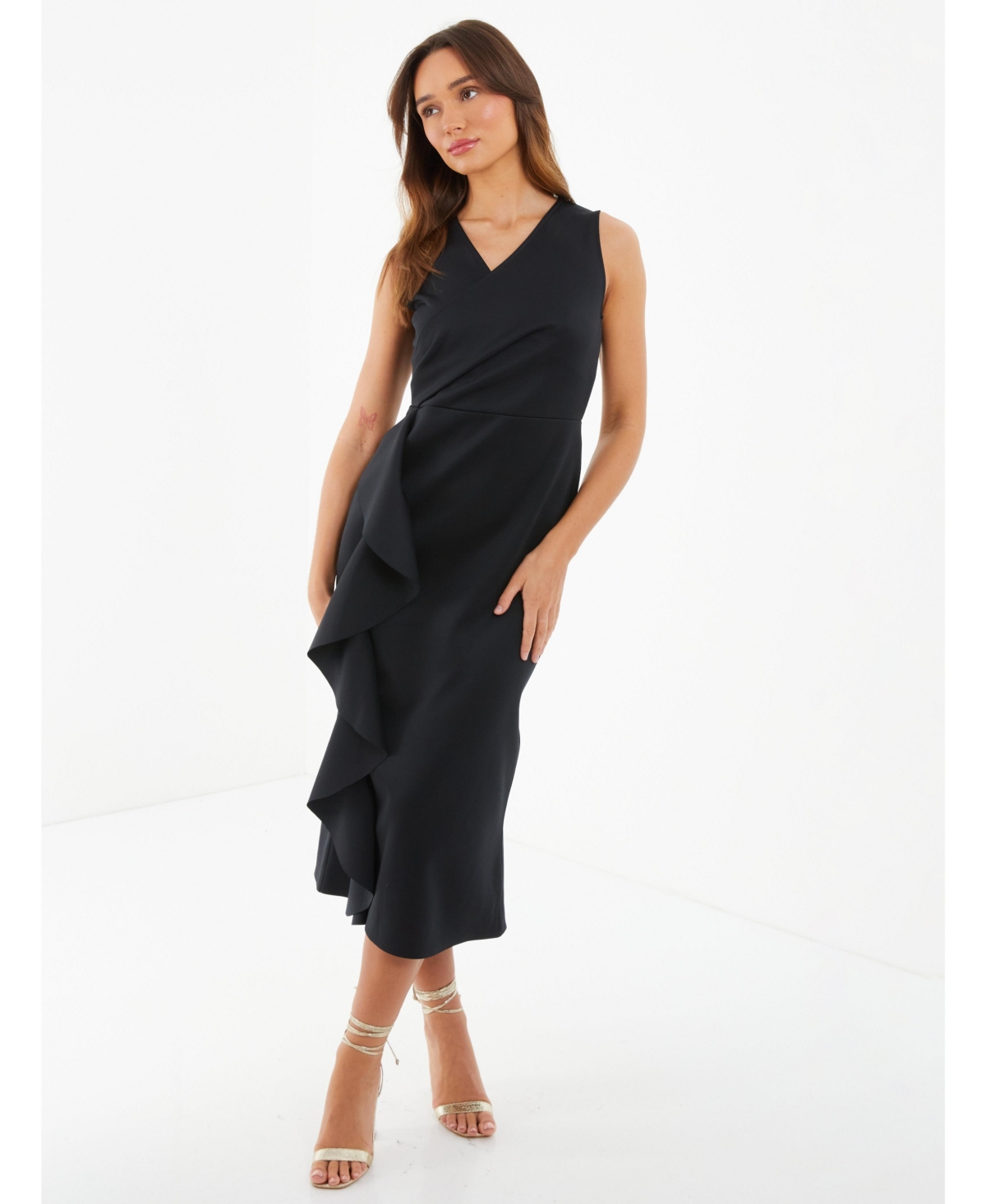 Women's Frill Detail Wrap Dress - Black